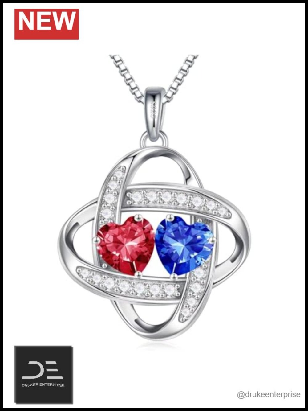 Sterling Silver Double Birthstone Love Knot Pendant Necklace 925